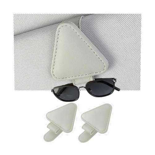 AUCELI 2PCS Sunglasses Holders for Car Sun Visor, Leather Magnetic Glasses Eyeglass Hanger, Automotive Ticket Card Mount Clip for Women Men, Universal for SUV, Truck, RV, Van and More（Gray）