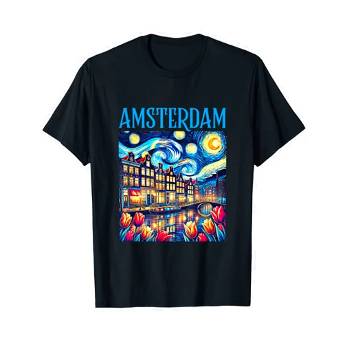 Aharon's Stuff Amsterdam In Starry Night Van Gogh Style Graphic T-Shirt