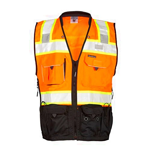 ML Kishigo S5003-3XL Class 2 Orange Surveyors Safety Vest | Solid Polyester | Heavy Duty Black Bottom | Reflective Material Laminated | Padded Neck
