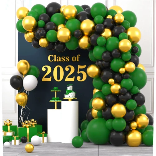 PASOCON Dark Green Gold Black Balloon Garland Arch - Dark Green and Black Balloons Metallic Gold White Balloons for Video Game Gamer Birthday Wild Animals Baby Shower Class of 2025 Graduation Decorations