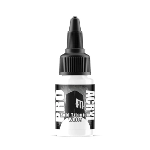 Monument Hobbies 001-Pro Acryl Bold Titanium White Acrylic Model Paints for Plastic Models - Miniature Painting, no-clog cap, comes loaded with glass agitator
