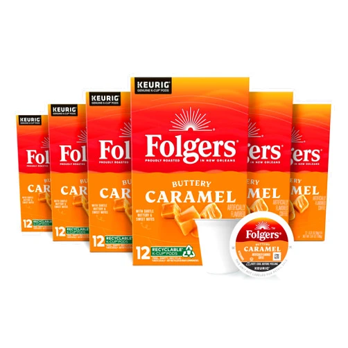 Folgers Buttery Caramel Flavored Coffee, 72 Keurig K-Cup Pods