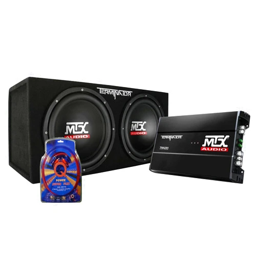 MTX TNP212D2 12 Inch 1200W Dual Loaded Car Subwoofer Audio, Sub Box, and Amplifier with QPower Super Flex 4 Gauge 3000 Watt Amplifier Wiring Amp Kit