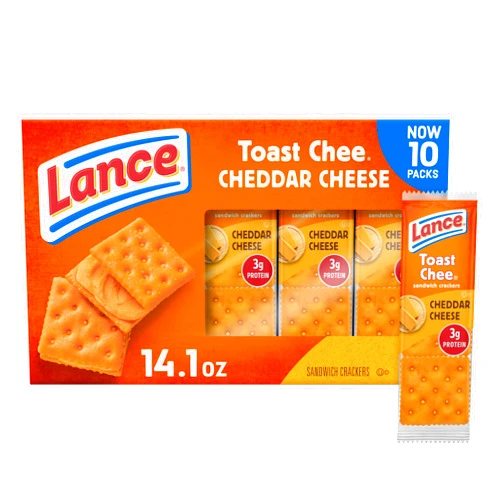Lance Sandwich Crackers, ToastChee Cheddar, 10 Individually Wrapped Packs, 6 Sandwiches Each