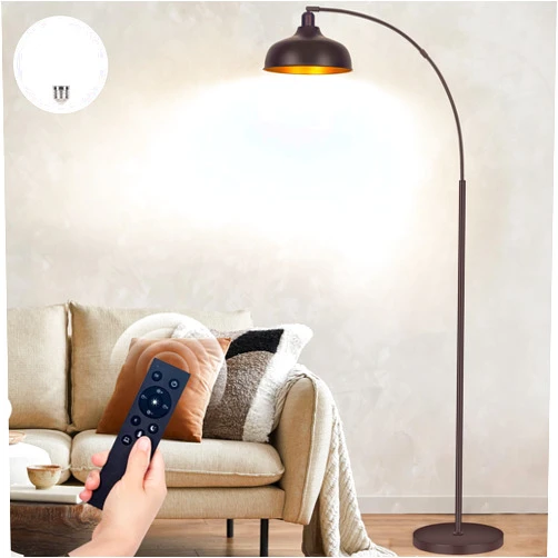 Brilvibera Arc Floor Lamps Bronze, Standing Lamps for Living Room with Remote Control, Foot Switch, Metal Shade, Arched Floor Lamp with Stepless Dimmable LED Bulb, Brown Floor Reading Tall Lamp for Bedroom