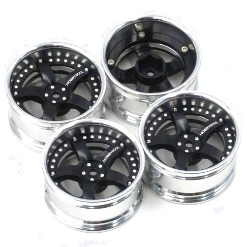 Hobbysoul 4pcs RC 1/10 Aluminum Alloy Rims Wheel Hex 12mm Adjustable Offset Fit 1:10 RC On Road Drift Touring Car Tires