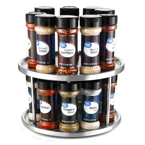 Lovotex 2 Tier Lazy Susan Stainless Steel 360 Degree Turntable Carousel Rotating Tabletop Stand for Dining Table, Kitchen Counters, Pantry, Cabinets – Spice Rack Organizer Tray - 10.5