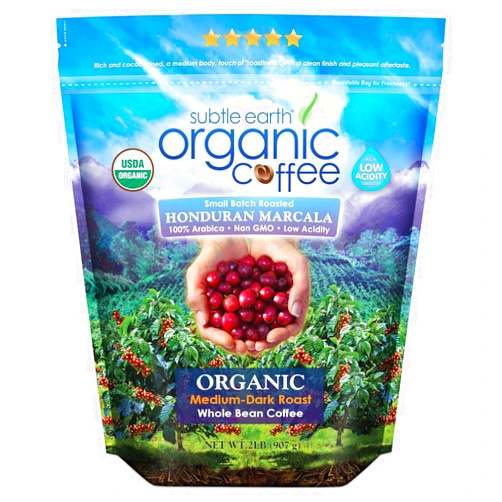 GOOFY TURTLE 2LB Subtle Earth Organic Coffee - Medium-Dark Roast - Whole Bean Coffee - 100% Arabica Beans - Low Acidity and Non-GMO - 2lb bag