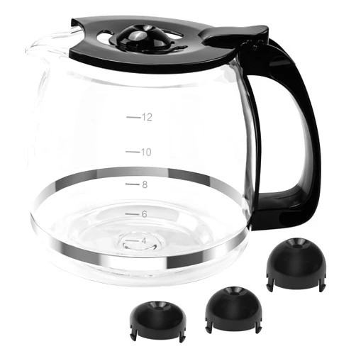 CHAR YONG 12 Cup Coffee Machine Glass Carafe Replacement for Mr. Coffee - With Heads Three Different Heights, Universal Carafe Coffee Maker Pot Accessory Easy Pour Spout and Comfortable Grip Handle,Black