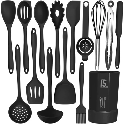 AOTHOD Silicone Cooking Utensils Set - 446°F Heat Resistant Kitchen Utensils,Turner Tongs,Spatula,Spoon,Brush,Whisk,Kitchen Utensil Gadgets Tools Set for Nonstick Cookware,Dishwasher Safe (BPA Free)