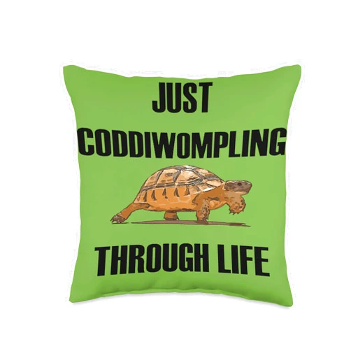 Tortoise Gifts And Land Turtle Tees by taiche Just Coddiwompling Through Life Travelling Tortoise Throw Pillow, 16x16, Multicolor
