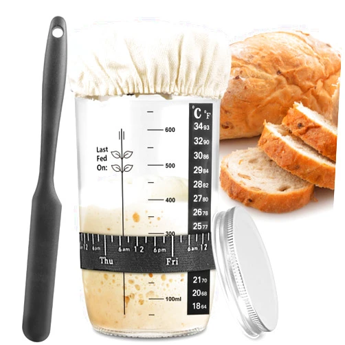 Zunmial Sourdough Starter Jar, Sourdough Starter Kit with Date Marked Feeding Band, Thermometer, Cloth Cover & Metal Lid, Reusable Sourdough Bread Baking Supplies, Home Baking Supplies