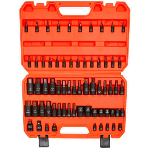 HORUSDY 66-Piece Allen Socket Set - Torx Bit Socket and Female External Socket Set, S2 Steel Socket SAE and MM - Star Star Bits (T8- T70) and Female E-Torx Sockets (E4-E24) | 4 Impact Socket Adapter