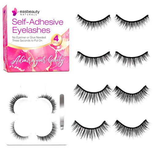 Easbeautynaturals Self Adhesive Eyelashes, 8PCs False Eyelashes Natural Look, Reusable Adhesive Eyelashes, No Glue Eyelashes, False Lashes Natural Look for Women