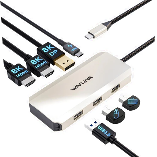 WAVLINK USB C Docking Station, WAVLINK Triple Display Docking Station with 100W Power Delivery, Triple 4K@60Hz Ultra HD Display, Dual HDMI, DP, 3 USB Ports for Dell/HP/Lenovo, Windows Systerm Computer