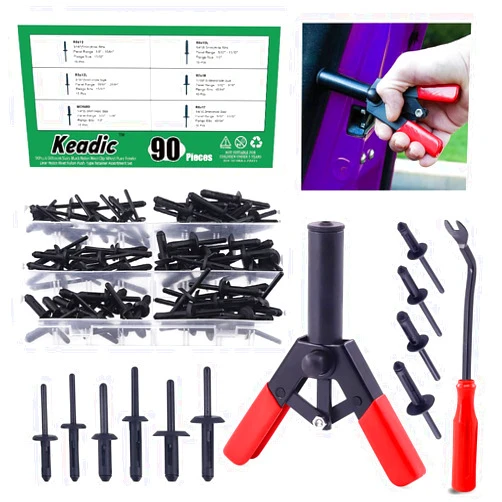 Keadic 132 Pcs 10 Sizes Plastic Rivet Assortment Kit with Poly Rivet Gun and Free Rivet Puller Remover for Automotive and More