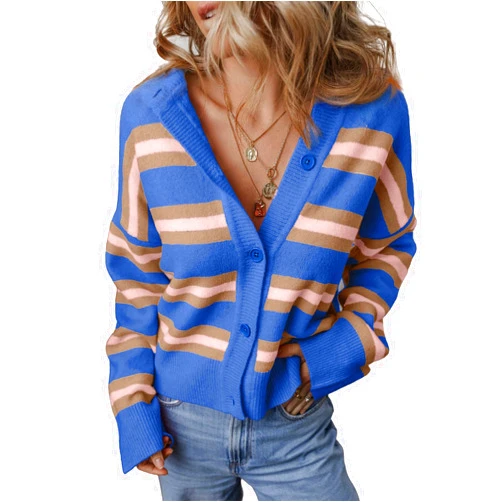 EVALESS Women's Striped Cardigan Sweaters Trendy Lightweight Chunky Knit Cropped Sweaters Outfits Outerwear Coats
