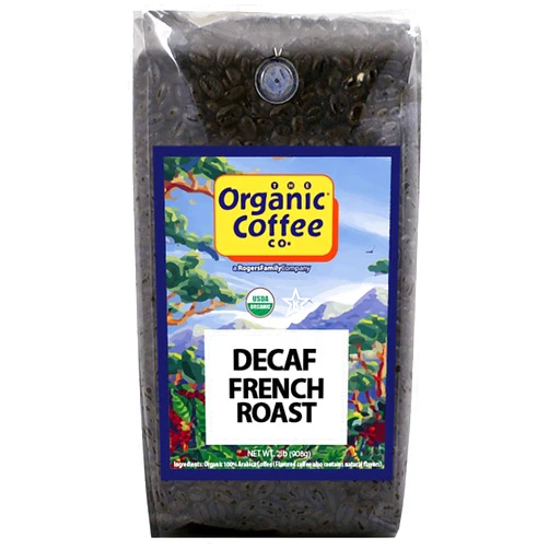 The Organic Coffee Co. DECAF French Roast Whole Bean Coffee 2LB (32 Ounce) Dark Roast Natural Water Processed USDA Organic