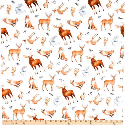 Northcott Christmas Woodland Animal Toss White Multi Quilt Fabric By The Yard