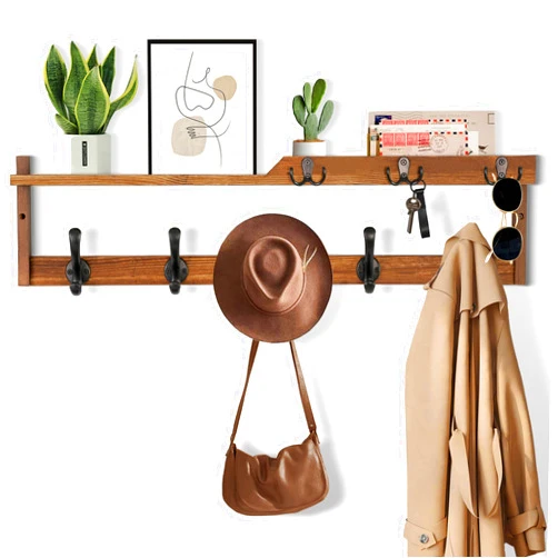 Dreampossible 29'' Coat Rack Wall Mount with Shelf, Coat Hanger Wall Mount with Key Hooks and Mail Holder, Wood Entryway Wall Floating Shelf with Hooks and Storage, Hat Rack for Wall Key Holder Mail Organizer