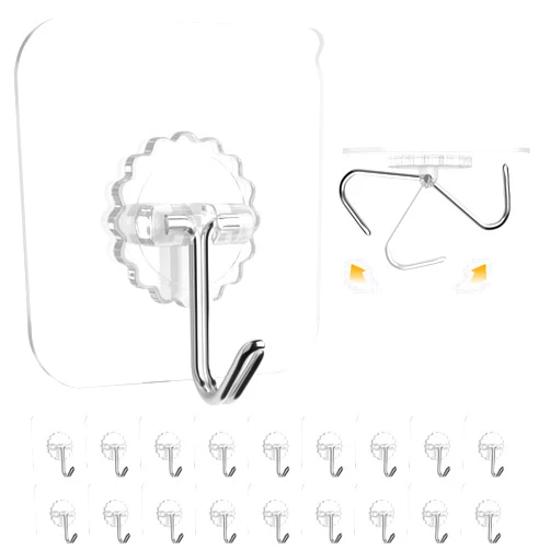 Titchet Wall Hooks 20lb(Max) Transparent Reusable Seamless Hooks,Waterproof and Oilproof,Bathroom Kitchen Heavy Duty Self Adhesive Hooks (20 Transparent)