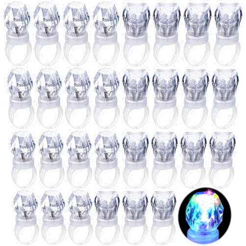 Retisee 60 Pcs LED Light up Rings Party Favors Plastic Diamond Rings Bulk Heart Shaped Flashing Glow in The Dark for Birthday Weddings Bachelor Party