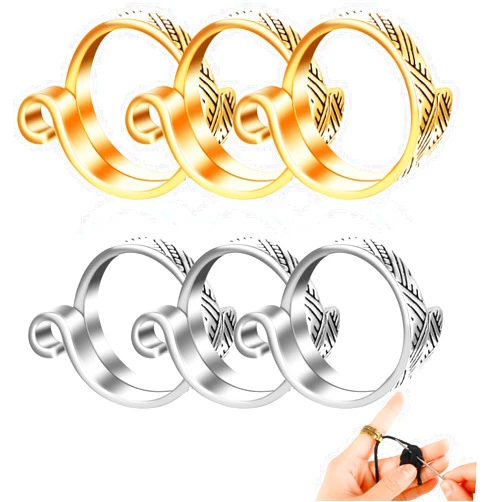 Aster 6 Pcs Crochet Tension Rings, Adjustable Knitting Crochet Loop Ring, Metal Open Crochet Yarn Tension Ring for Finger, Knitting Accessories for Mother Grandma Presents(Gold & Silver)