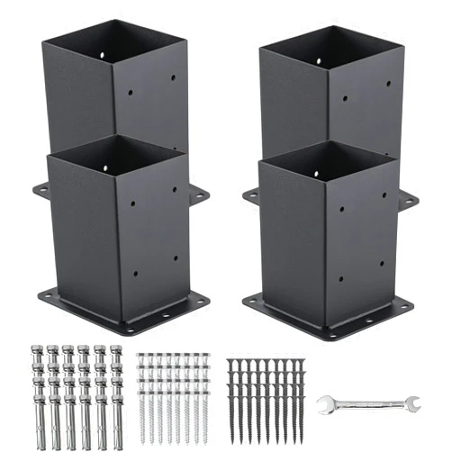 AXWHYS 4x4 Post Base 4 Pcs, (Inner size 3.6x3.6) Post Anchors, 13GA Thick Solid Steel & Black Powder Coated,Deck Post Brackets Support Deck Base Plate Pergola brackets Fence Kit Mailbox Mount