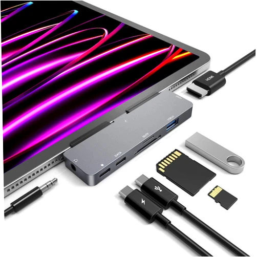 NXPGKEA iPad Pro USB C Hub, 4K 60Hz HDMI 7-in-1 Adapter for iPad Pro M2 12.9 11 inch iPad Air 5 Docking Station, USB-C PD, SD/TF Card Reader, USB 3.0, 3.5mm Headphone Jack, iPad Mini 6 Accessories