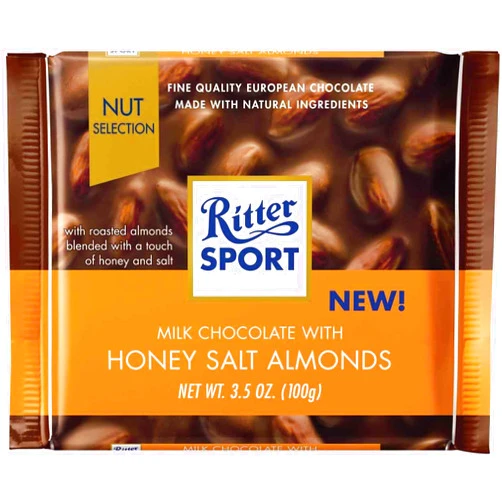 Ritter Sport Milk Chocolate with Honey Salt Almonds Bar, 3.5 Ounce (Pack of 11)