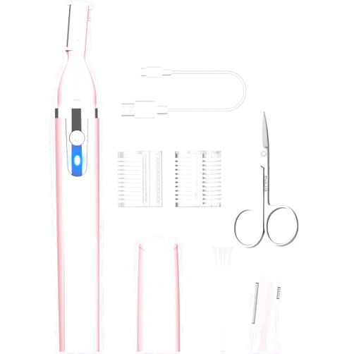 Dapsang Eyebrow Trimmer Electric Eyebrow Razor for Women, Rechargeable Facial Hair Shaver Painless Detail Trimmer with Replacement Blade for Face Neck Lips (Pink)