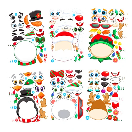 JOYIN 24 PCS Make-a-face Sticker Sheets Make Your Own Characters Mix and Match Sticker Sheets with Christmas Elf, Santa santa, Snowman, Penguin and Polar Bear Kids Party Favor Supplies Craft