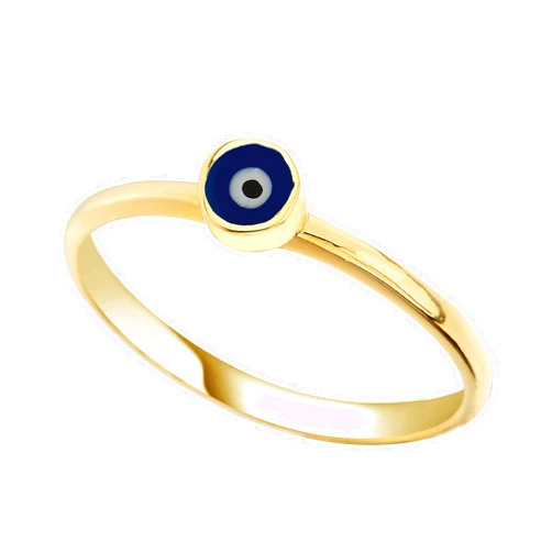 Latika Jewelry Evil Eye Ring Lucky Luck Nazar Protection For Women Jewelry 14K Yellow Gold Turquoise or Navy Blue