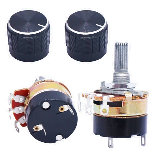 TWTADE 2Pcs 10K Ohm Single Linear Taper Dimmer Potentiometer with on/Off Switch + 2pcs Black Aluminum Alloy knob