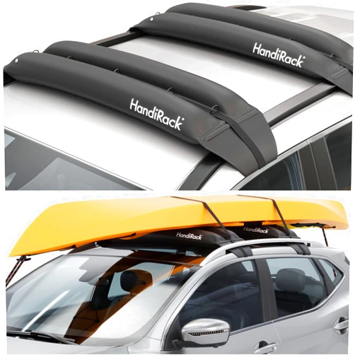 HandiRack Universal Inflatable Soft Roof Rack Bars (Pair); Tie-Downs and Bow and Stern Lines Included; Carrier for Kayaks, Canoes, Surfboards and SUPs; Fits Cars and SUVs