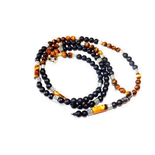 Liliya Jewelry Mens Long necklace - High Fashion Boho necklace - Tiger Eye and Lava gems - Men Neckless - Gifts for men - Unisex necklace - Men jewelry