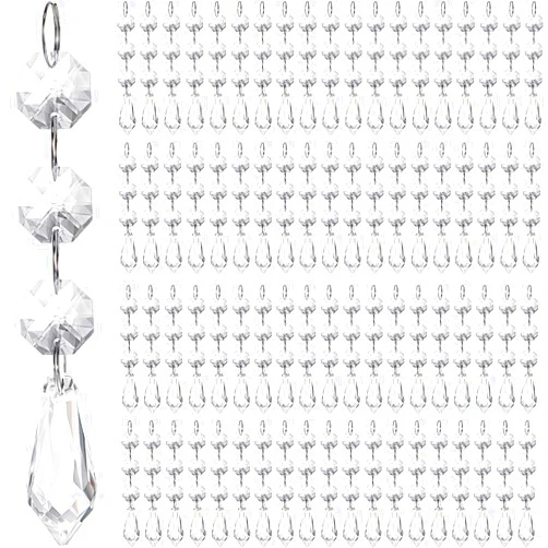 Nuogo 100 Pcs Acrylic Hanging Crystals for Centerpieces Hanging Crystal Beads Chandelier Clear Garland Ornament Acrylict Pendants Beads for Christmas Tree Wedding Party Home DIY Decoration