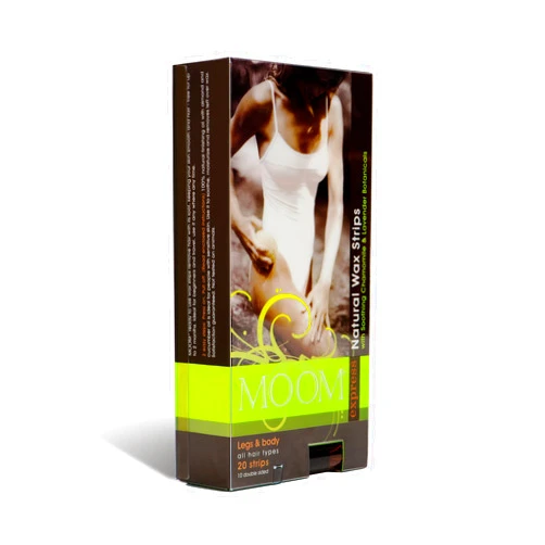 MOOM Express Wax Strips with Chamomile & Lavender, Hair Removal Kit with Finishing Oil - Wax Strips for Legs, Bikini, Face & Body, Perfect For Travel - 1 Pack of 10 Double-Sided Strips, 20 count