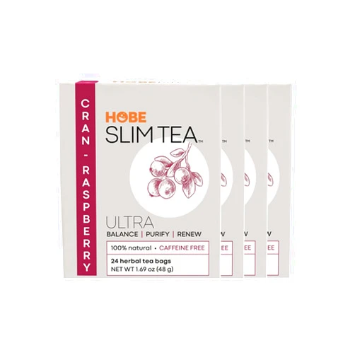 Hobe Labs Ultra Slim Tea, Cran-Raspberry, Tea Bags, 24 Count (Pack of 4)