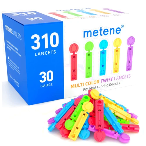 Metene Twist Top Lancets for Lancing Devices, 310 Count, 30 Gauge Lancets for Blood Sugar Test, Diabetic Lancets, Multicolored