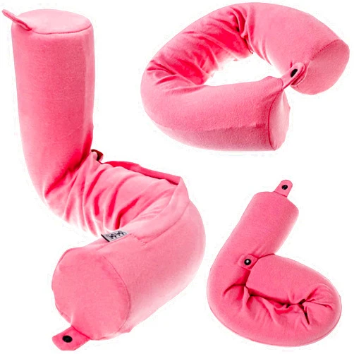Dot&Dot Twist Memory Foam Travel Pillow for Airplanes - Travel Neck Pillow for Sleeping - Airplane Pillow for Neck Support, Chin, Lumbar and Leg - Adjustable, Bendable Neck Roll Pillow (Blush)