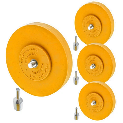 TCP Global Rubber Eraser Wheel with Drill Adapter - Pack of 4 - Adhesive Remover Tool, Removes Vinyl Decals, Pinstripes, Stripes, Stickers, Tape, Emblems, Graphics Removal Autos Cars Trucks RV's Signs