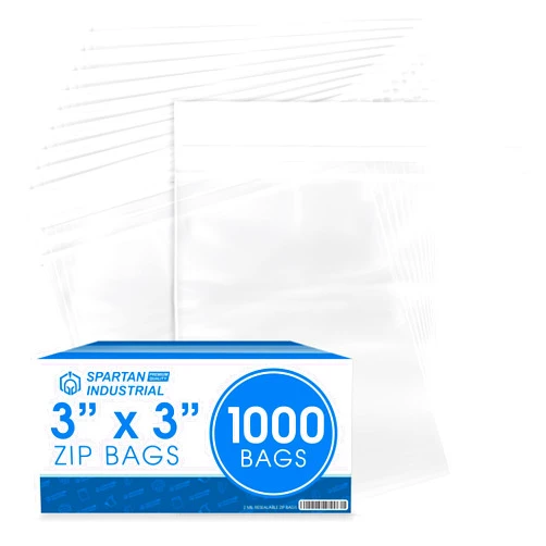 Spartan Industrial - 3” X 3” (1000 Count) 2 Mil Clear Reclosable Zip Plastic Poly Bags with Resealable Lock Seal Zipper