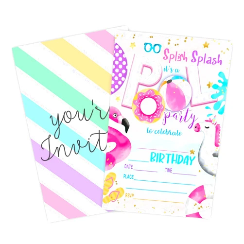 GREOXG Swimming Pool Party Invitation, 20 Count, 4 x 6 Inches, Multicolor, With Envelopes