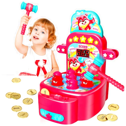 Yerloa Whack A Mole Game for Toddlers 2 3 4 5 Year Old Boy Girl Kids Easter Birthday Gift, Toys for Ages 2-4 4-6 Learning Interactive Educational Cause and Effect Toys with 2 Hammers, Music & Light