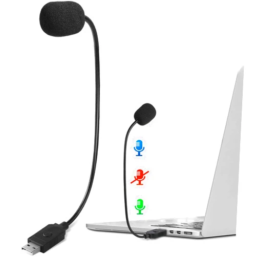 PALADOU Mini USB Microphone for Laptop, External Desktop Computer Small Mic, Condenser Portable Mic with Gooseneck & Mute Button, Compatible With PC and Mac, Plug & Play, For Meeting, Call Voice (Black)
