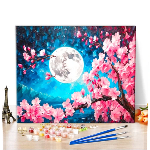 TUMOVO Paint by Number Kits Moon Adult Paint by Number Kits on Canvas Moon Night Color by Number DIY Oil Paint by Numbers Kit for Adults Paint-by-Number Kits Arts Craft, 16 x20 Inch