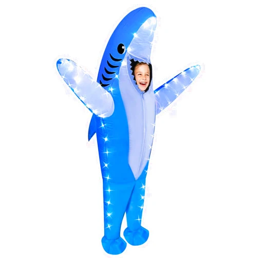 anroog Inflatable Shark Costume Kids with LED Lights Halloween Blow Up Lighted Shark Costumes for Boys Girls Party Cosplay
