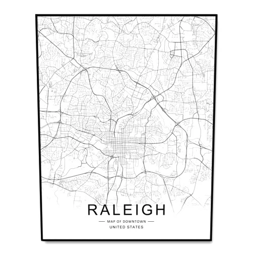 ZEARPT Raleigh NC Map, Office Map Art, Map of Downtown, Raleigh Wall Art, Street Map, Raleigh Road Art, Home Wall Decor, Black and White Print, 8x10 inch No Frame