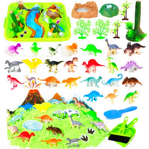 Bloolilies Dinosaur Sensory Bin Toys, 49 Pcs Dinosaur Sandbox Sands Kit with 2.2lb Magic Sand & Dinsoaur Figures,Sandbox with lid, Play Sand Kit, Kid Sensory Bins Birthday Gift for 3 4 5 6 7 8 Years Old